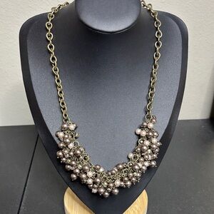 J. Crew Pearl ChaCha Statement Burnished Gold Tone Necklace